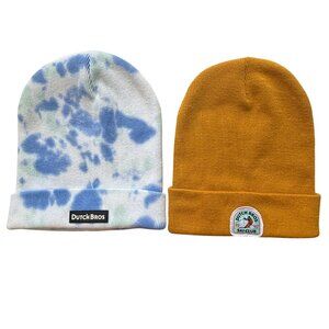Dutch Bros Unisex Beanies Set Cotton & Acrylic Blue Tie-Dye & Mustard OSFM 2-Pk